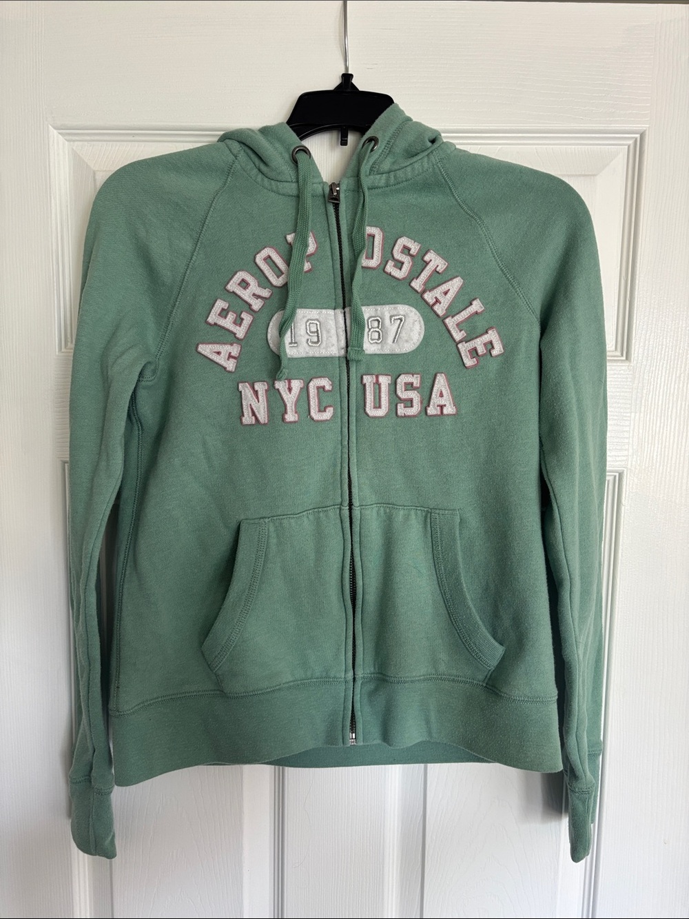 Aeropostale Mint Green Zip-Up Hoodie with Pink Lettering